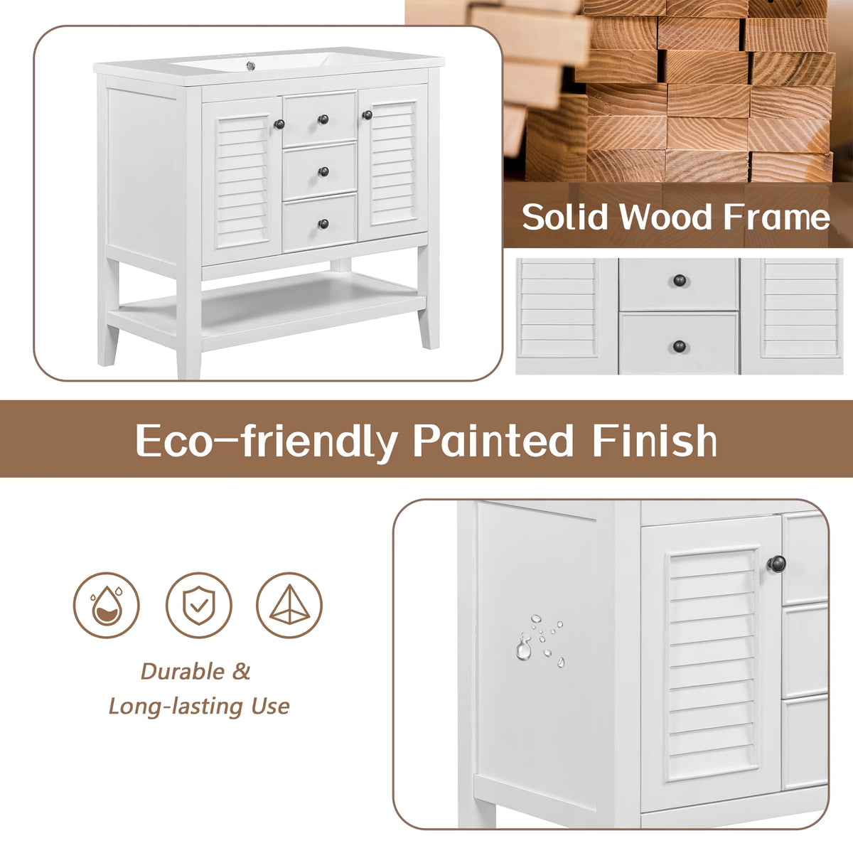 36" White Bathroom Vanity with Ceramic Basin Z2842