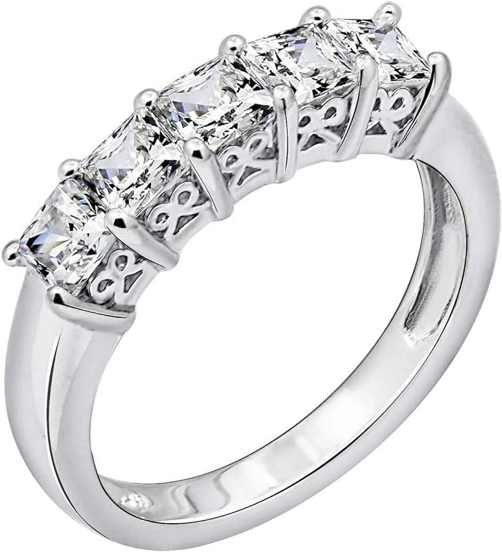 Platinum or Gold Plated Sterling Silver 5-Stone Ring T389997