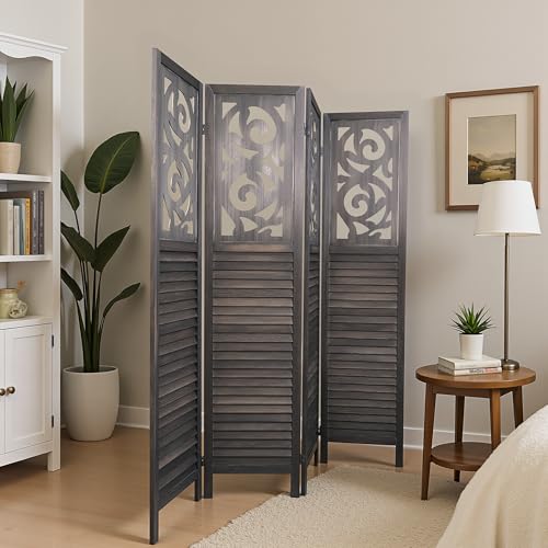 6 Panel Wooden Folding Room Divider with Shelves D7611