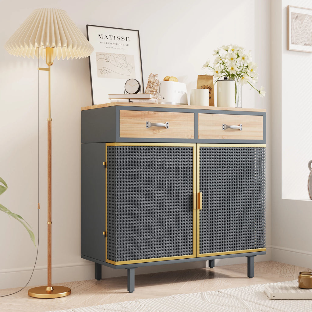 31.5'' Wide 2 Drawer Iron Carbonized Bamboo Sideboard V59545