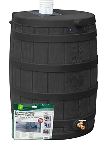 50 Gallon Black Rain Barrel with Diverter Kit R3949