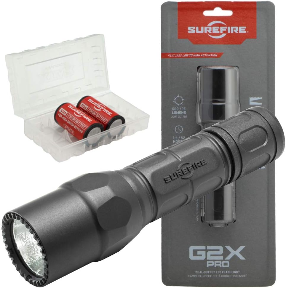 SureFire G2X Tactical 600 Lumen Flashlight Bundle with 2x Extra CR123A and Battery Case D94668