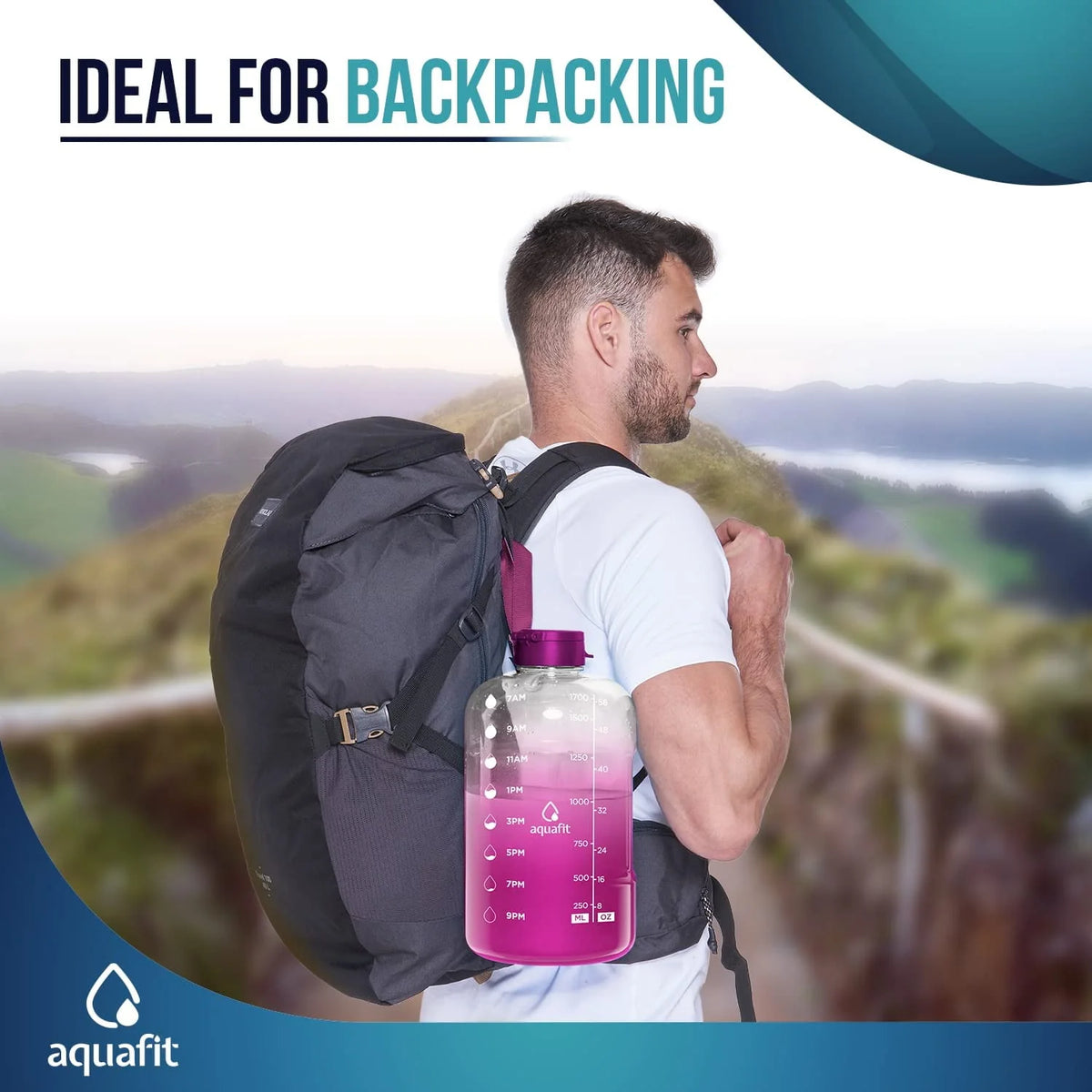1 Gallon Gray Water Bottle with Time Marker Y354