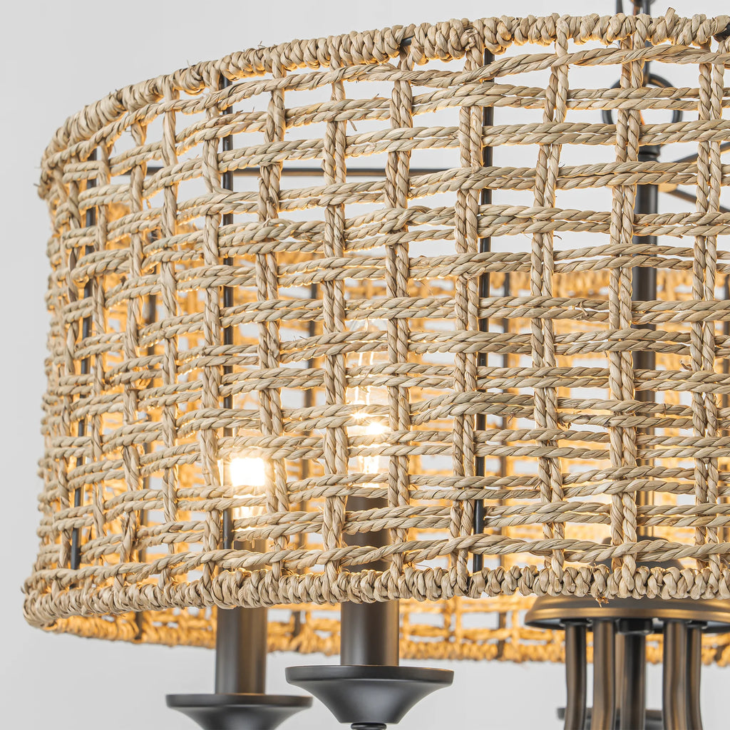 Distressed Hand-Woven Drum Chandelier I98437