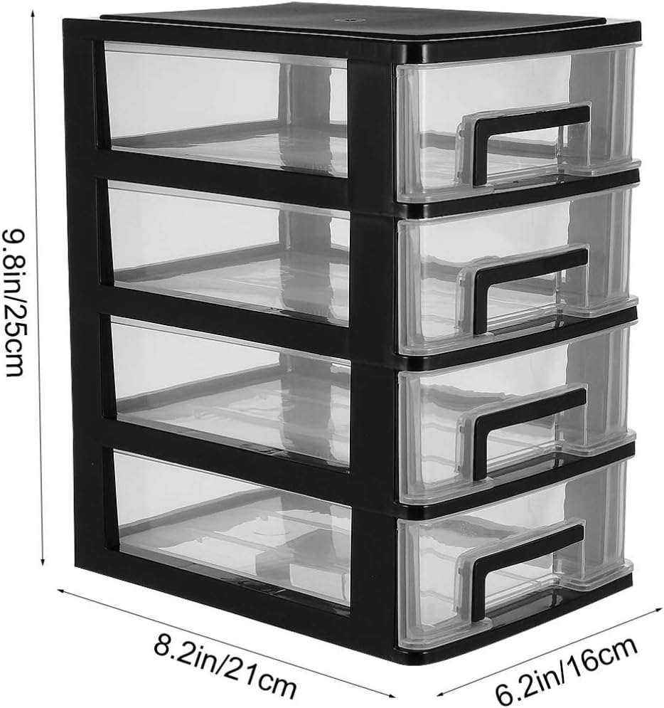 Black and Transparent 4 Layer Plastic Drawer Cabinet X399566