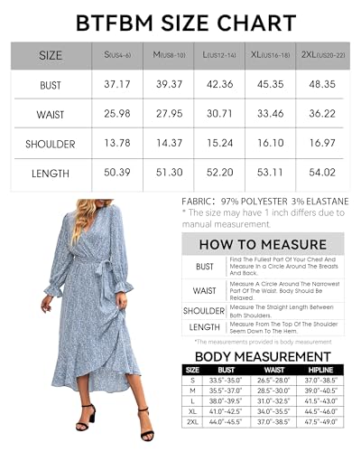 Women Long Sleeve Wrap Maxi Dress V Neck Floral High Waist Flowy Ruffle Dresses with Belt M273
