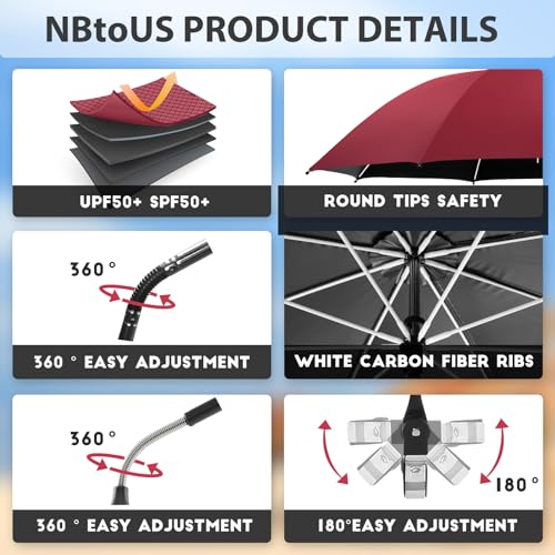 2 PCS Chair Umbrella with 360° Adjustable, UPF 50+ Clamp Y42528