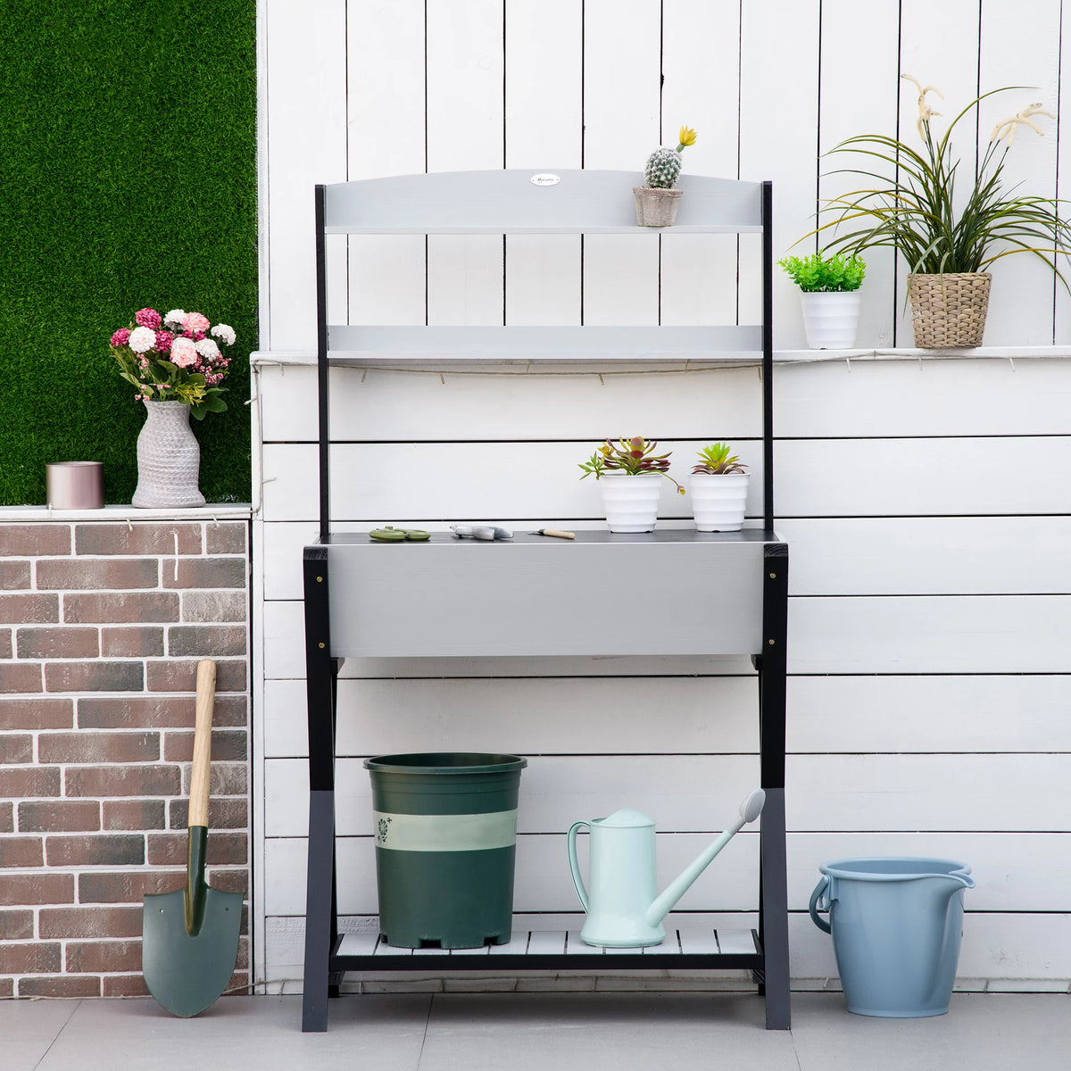 Wood Potting Bench Table with Storage Box A6194