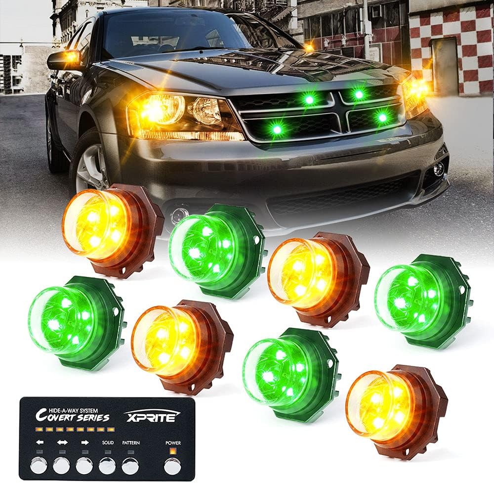White Amber LED Strobe Lights Kit, Surface Mount Flashing Hazard Warning Light - 8 PCS U74822