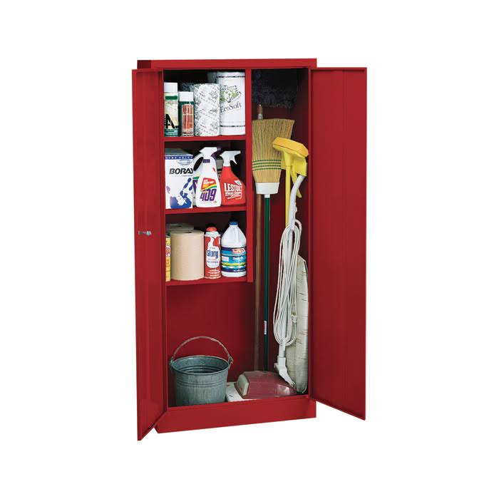 Welded Steel Janitorial Cabinet 30inch W x 15inch D x 66Inch H Red E729224