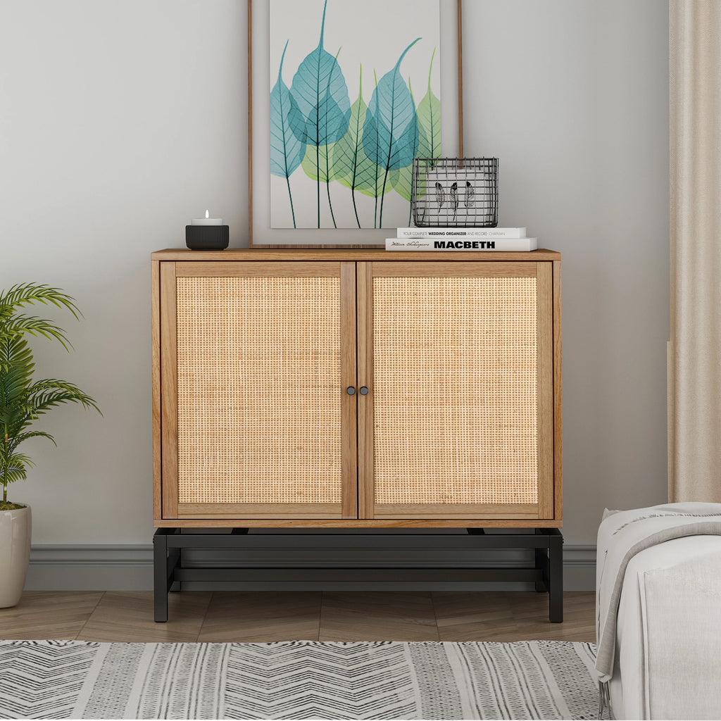 Rattan Storage Cabinet with 2 Doors and 1 Adjustable Shelf V937