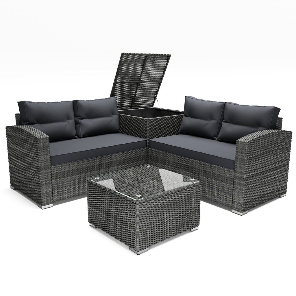 4 Pieces PE Rattan Sectional Sofa Set with Glass Table K171