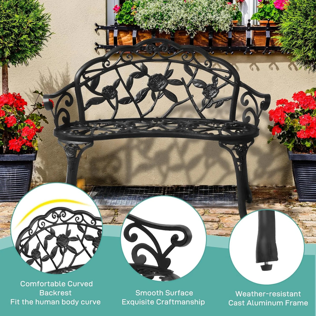 38.5" Metal Rose Bench L5087