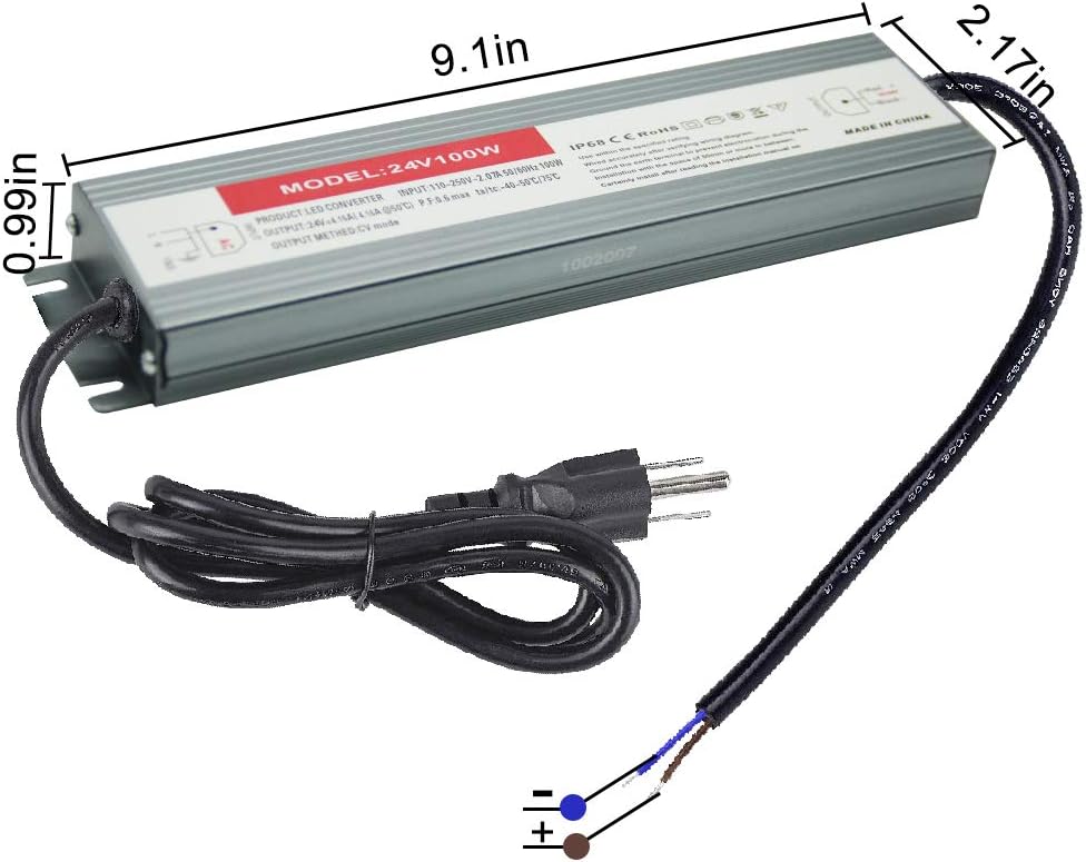 100W Waterproof IP68 LED Driver 110V-265V AC to 24V DC Power Supply Pack of 2 R456
