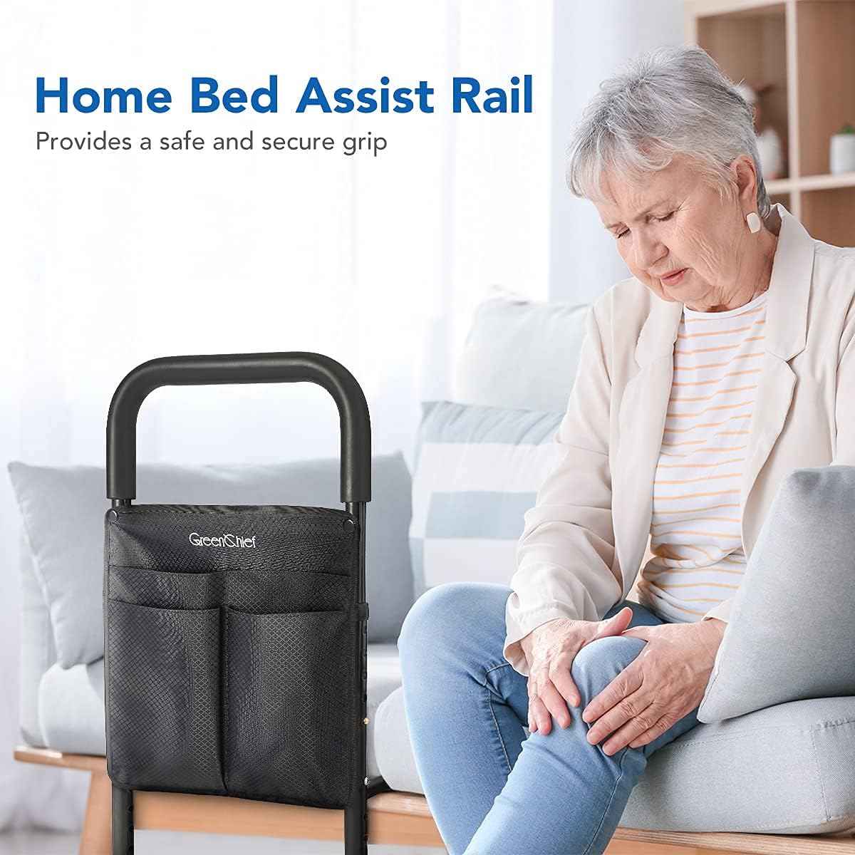 Adjustable Bed Assist Rail with Storage Pocket, Black Pack of 2 E870085