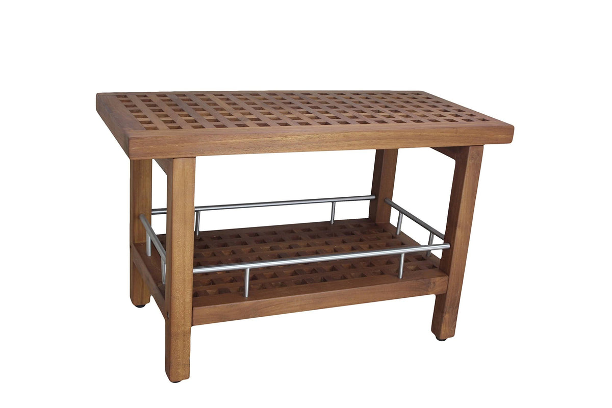 Teak & Stainless Shower Bench with Shelf H619
