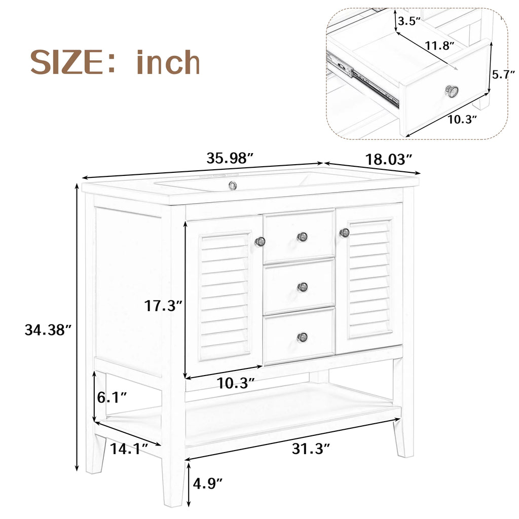 36" White Bathroom Vanity with Ceramic Basin Z2842