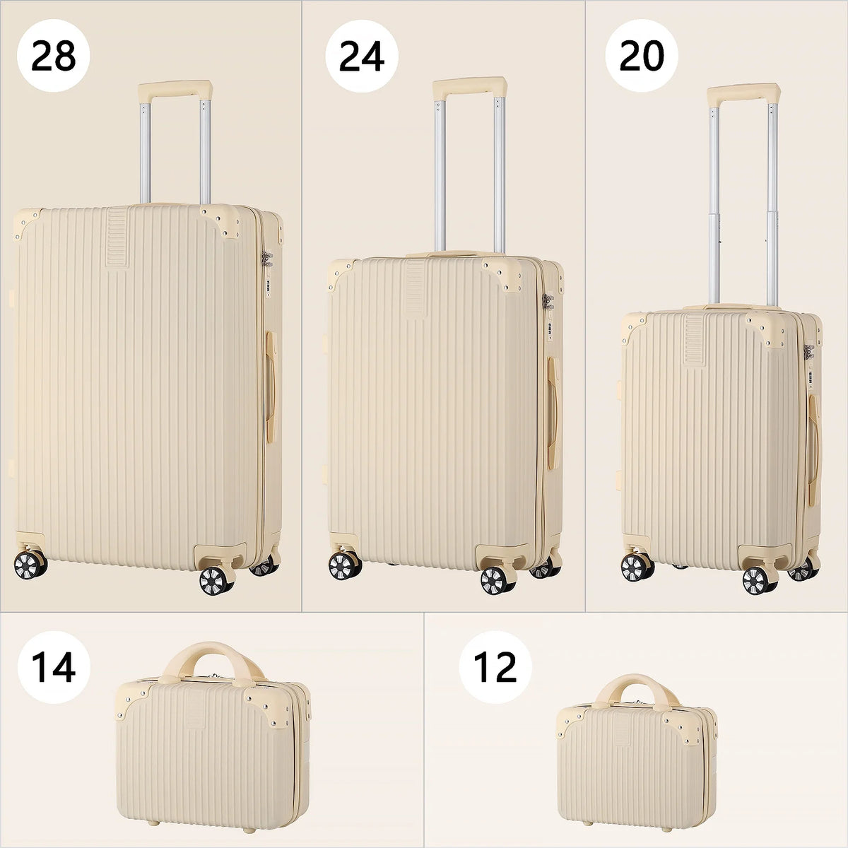 Cream Beige 5PCS Travel Luggage Set with Makeup Case K349087