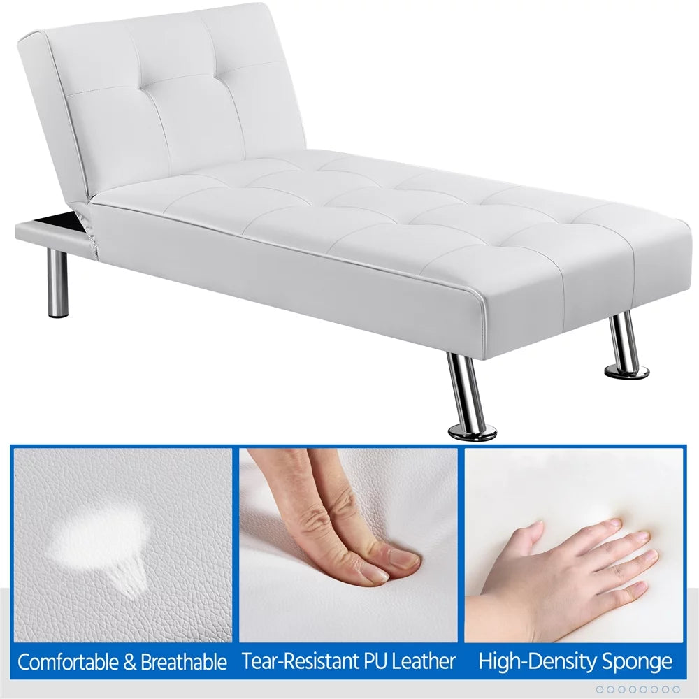 White Faux Leather Convertible Futon Chaise Lounge V628