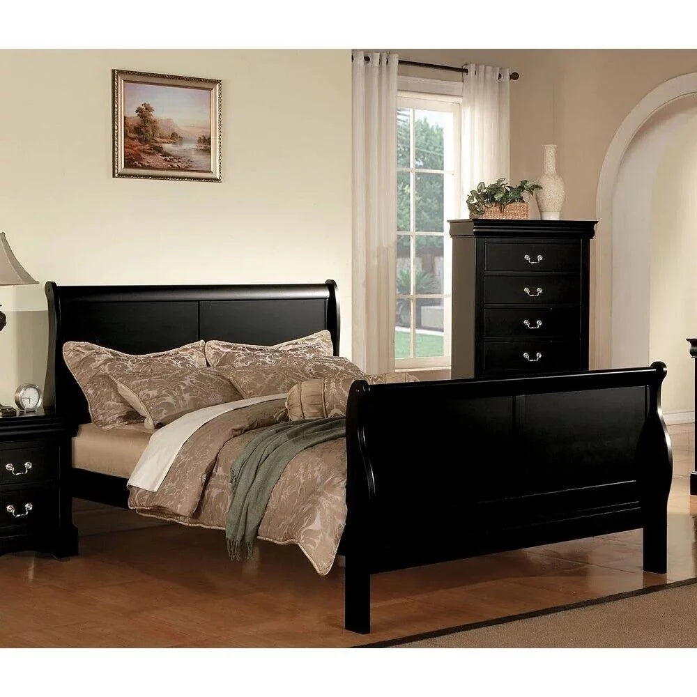 Black Queen Size Wooden Panel Bed I43391