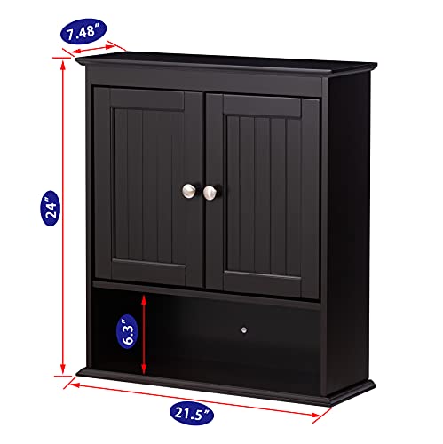 White Wood Bathroom Wall Cabinet with Doors and Shelves L508355