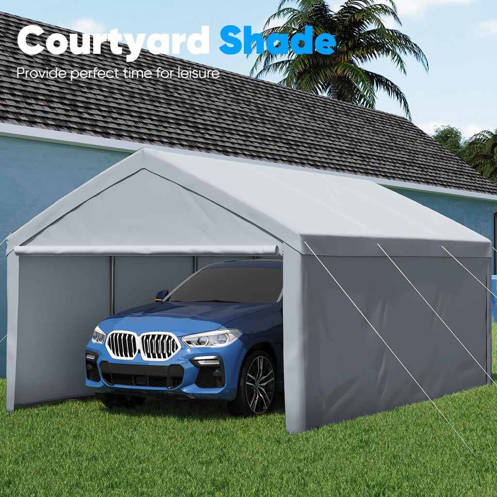 13'X20' Heavy Duty Galvanized Car Canopy Garage Boat Shelter with Reinforced Frame - Silver Gray F980