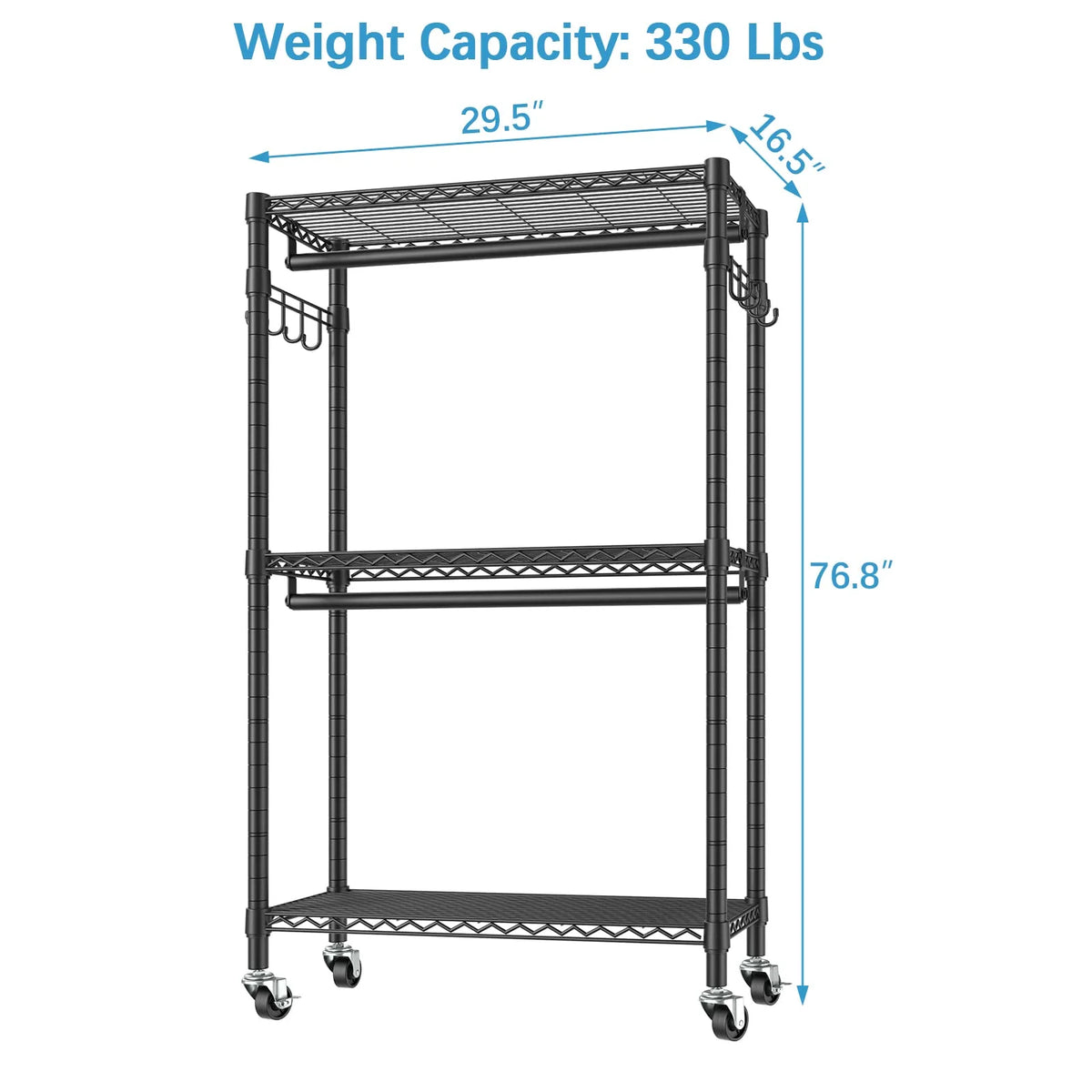 Black Rolling Clothes Rack U3900