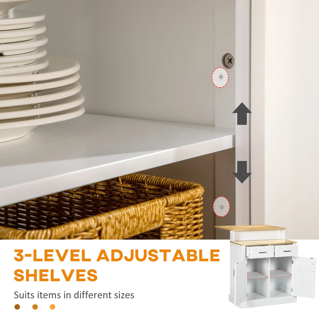 White Kitchen Island with Storage Cabinet and Drawers T7963