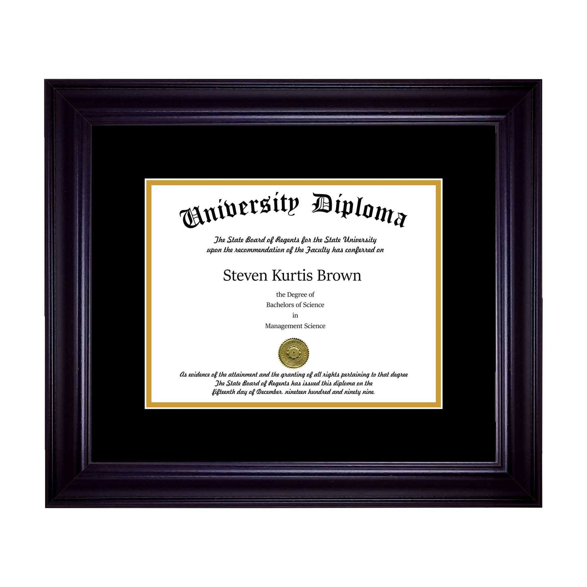 Single Diploma Frame with Double Matting Black Frame W447