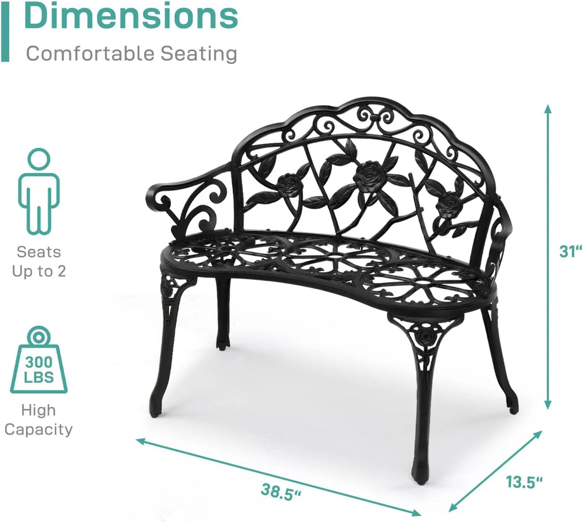 38.5" Metal Rose Bench L5087