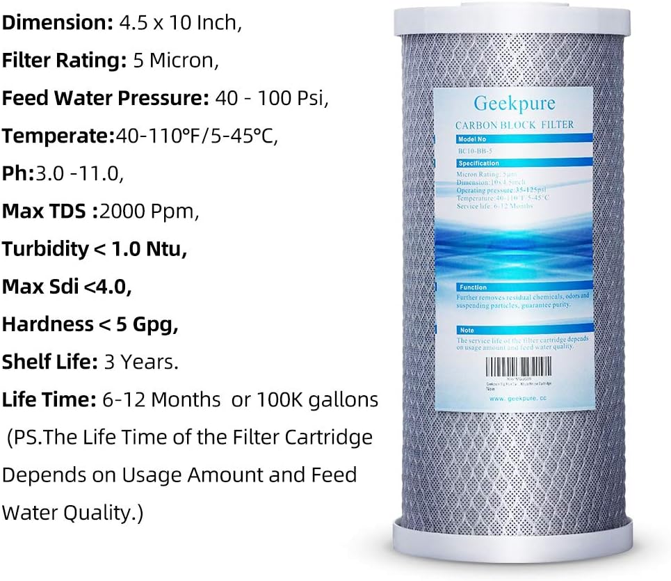 10 Inch Whole House Replacement Water Filters Set with PP Sediment and Carbon Block S44413