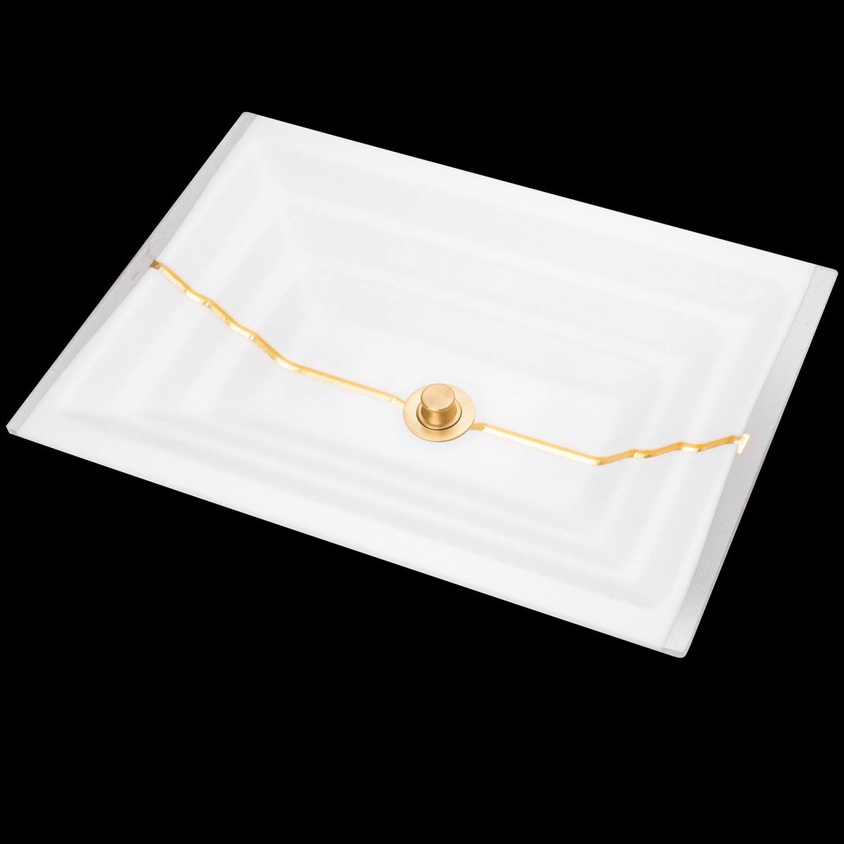 White Glass Rectangular Sink with Copper Accent T65925