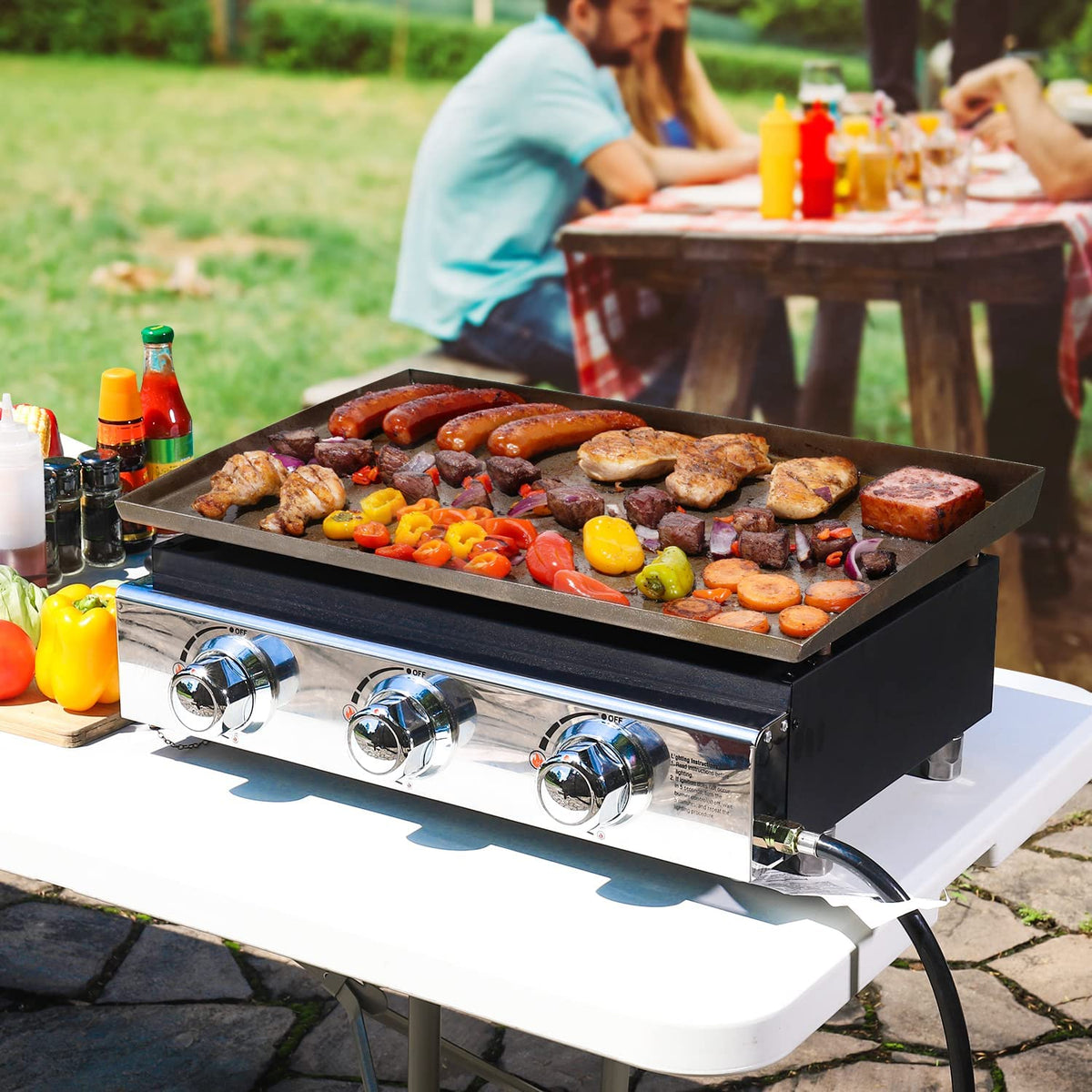 23in 3-Burner Propane Gas Griddle, 355 sq in, 25,500 BTU G483
