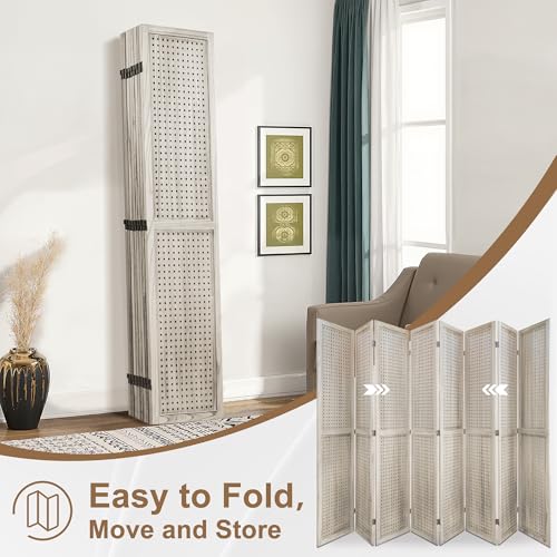 6 Panel Wooden Folding Room Divider with Shelves D7611