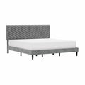 Gray Upholstered Platform King Bed with 2 USB Ports E99793