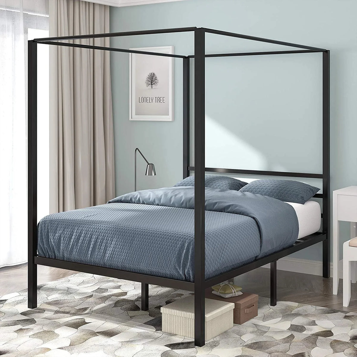 14 Inch Metal Canopy Bed Frame Black Full Size B28768
