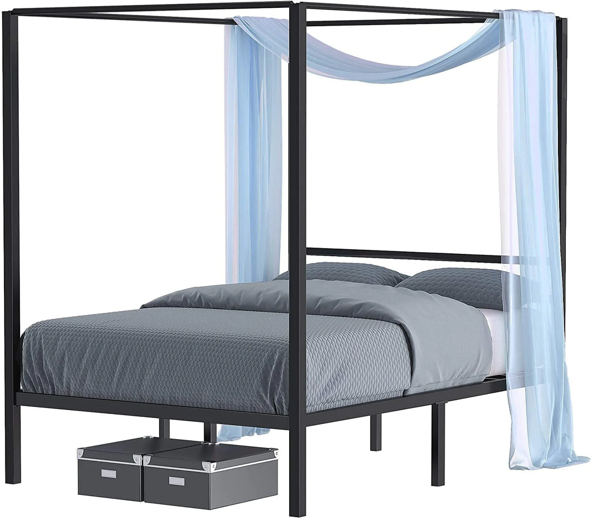14 Inch Metal Canopy Bed Frame Black Full Size B28768