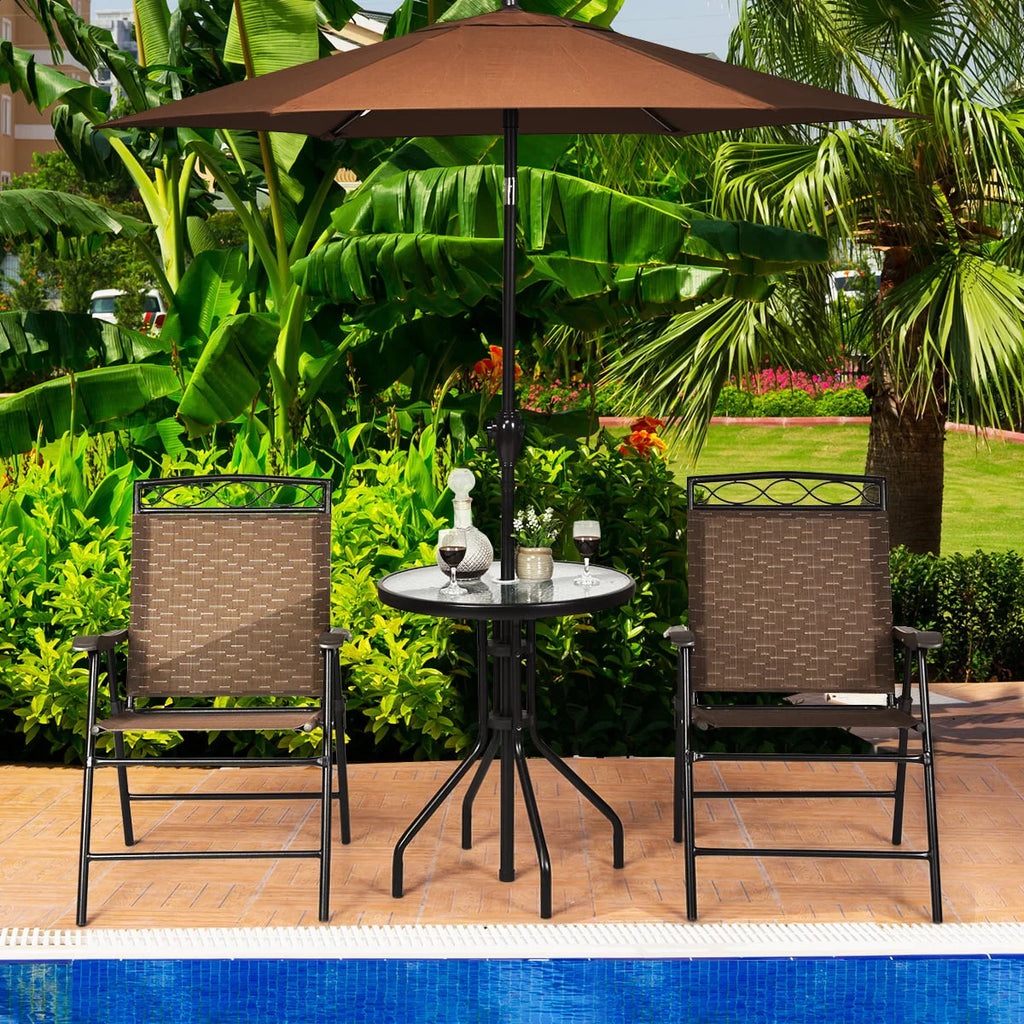 3 PCS Bistro Patio Dining Set with 2 Folding Chairs & Glass Table E97693