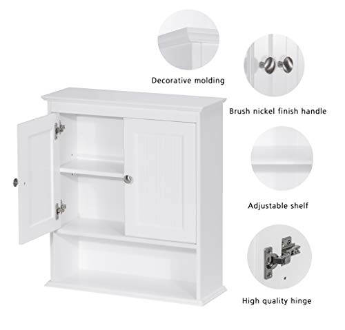 White Wood Bathroom Wall Cabinet with Doors and Shelves L508355