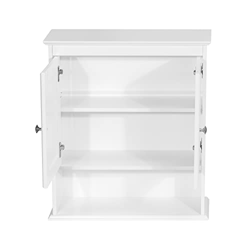 White Wood Bathroom Wall Cabinet with Doors and Shelves L508355