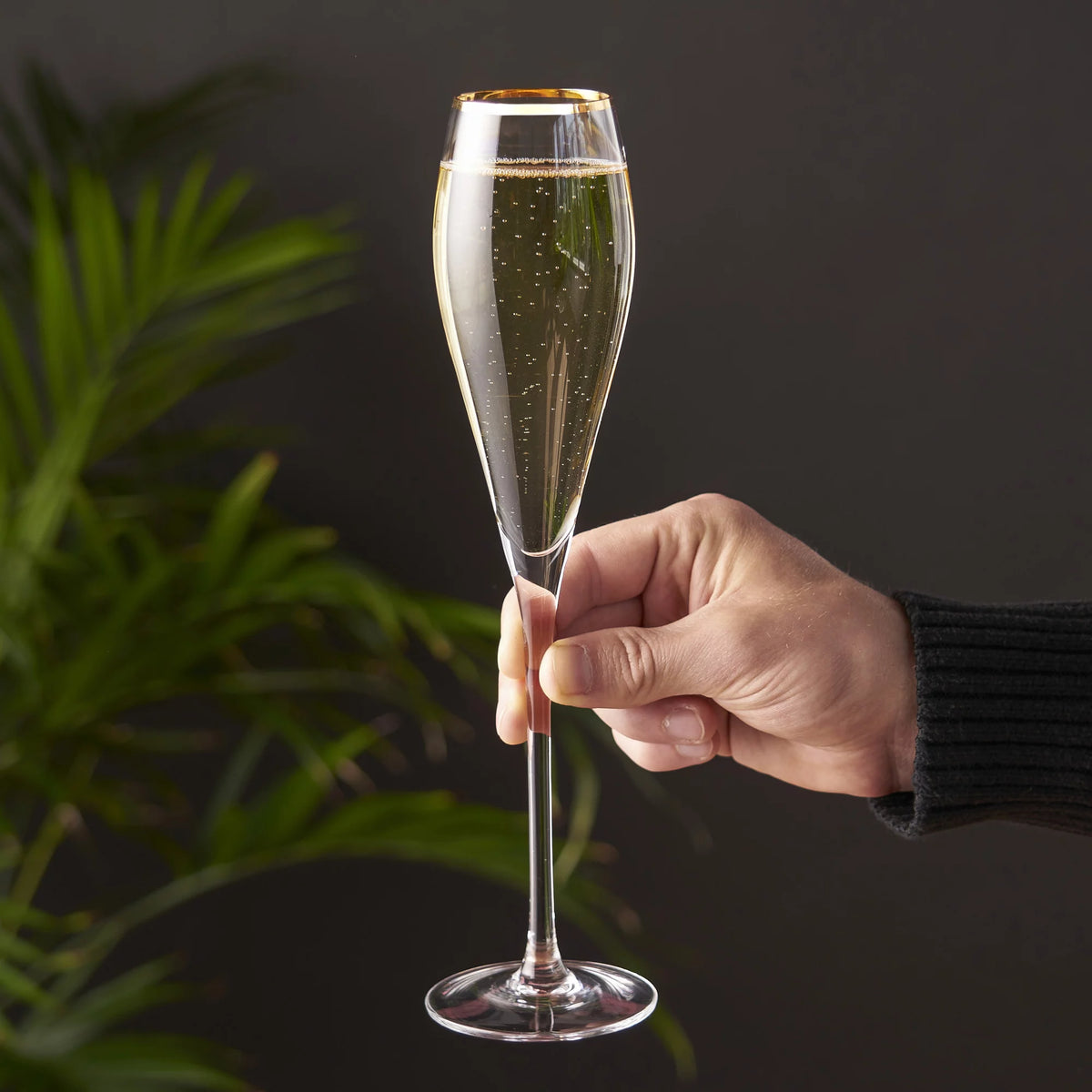 Gold-Rimmed Crystal Champagne Flutes V2764