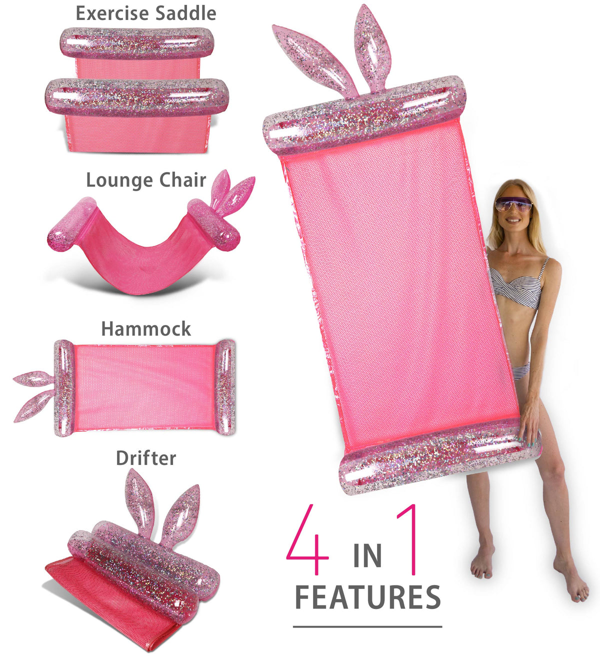 Pink Bunny Pool Floats Set Of 3 Pack H54432