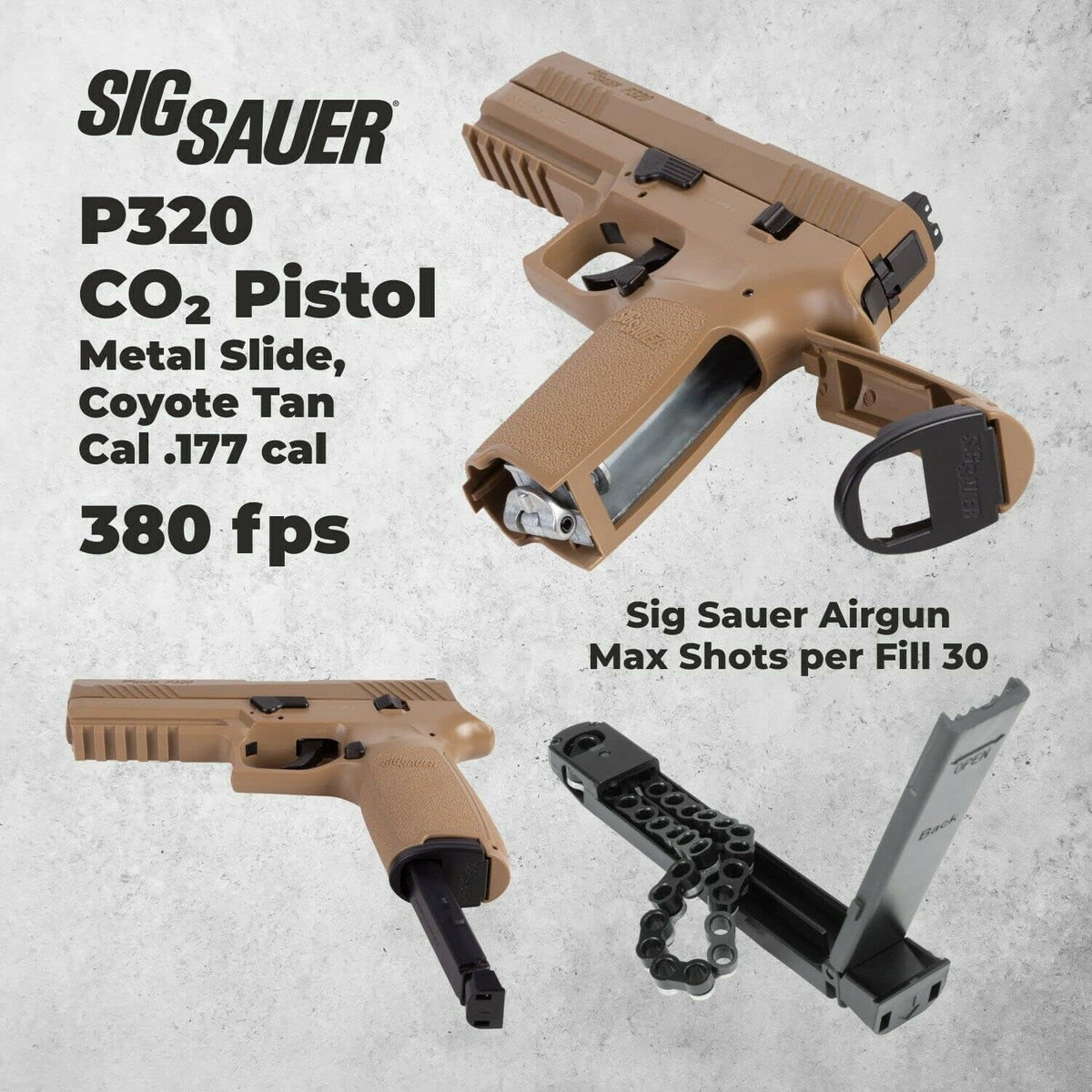 SIG Sauer P320 Air Pistol with CO2 12 Gram (15 Pack) and 500 Lead Pellets Bundle A7155