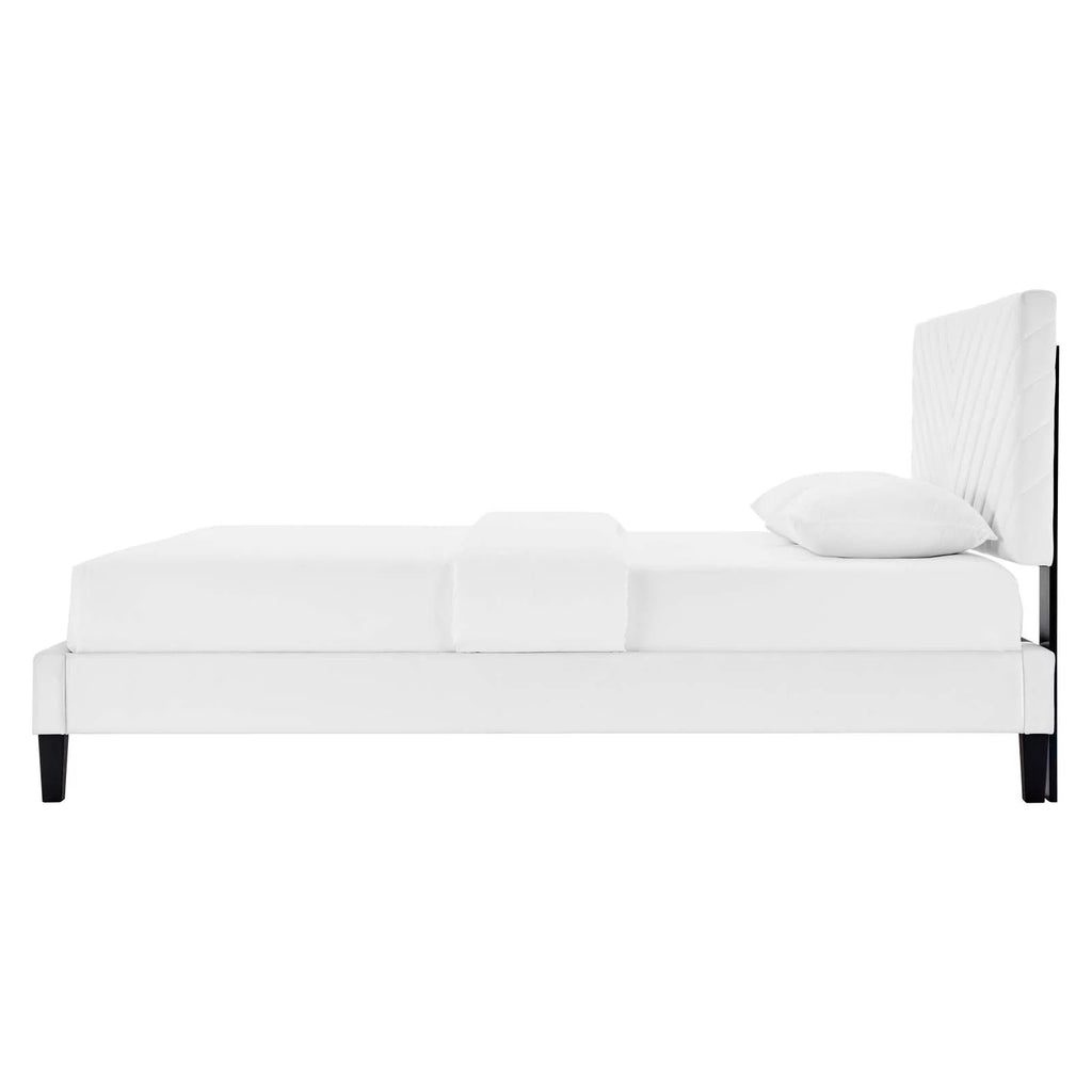 White Velvet Twin Size Platform Bed Frame H45994