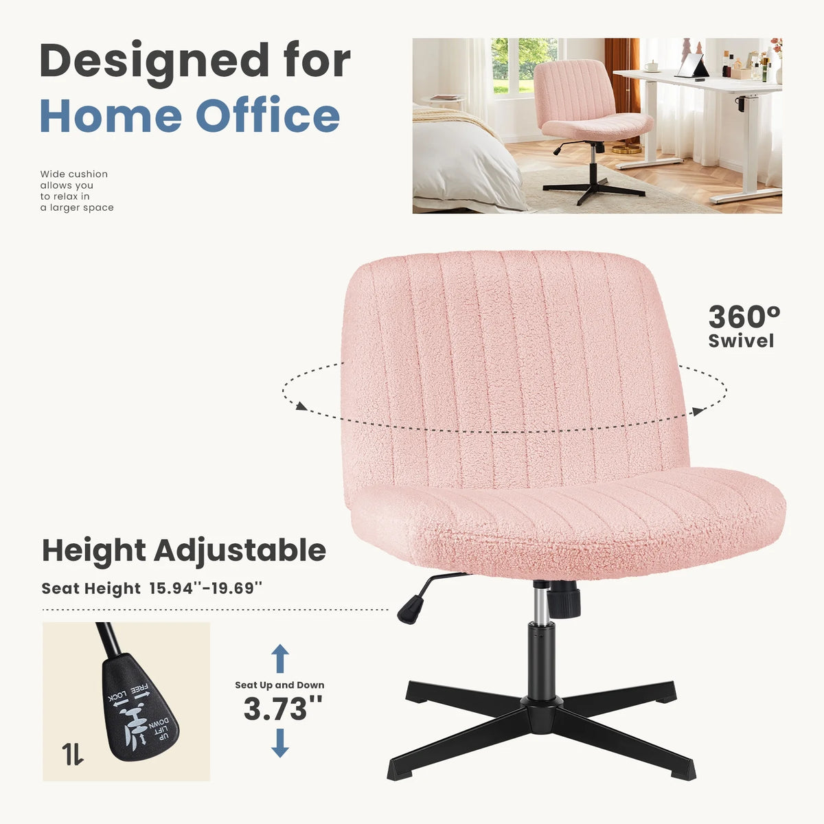 Armless Criss Cross Legged Adjustable Swivel Padded Fabric Office Chair Q937726