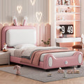 White Pink Twin Size Upholstered Platform Bed Frame with Headboard and Footboard U4526