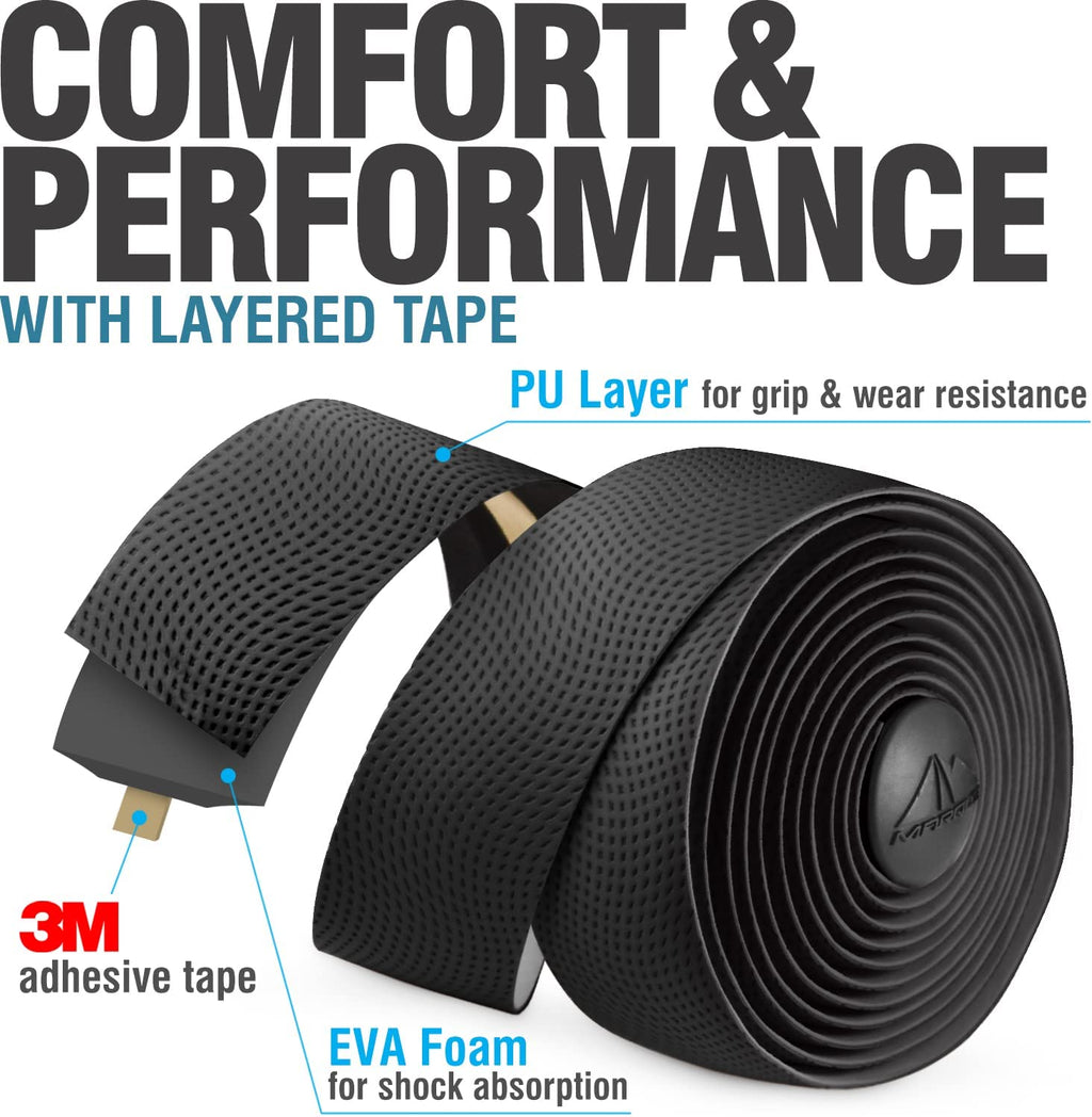 2 Rolls Bike Handlebar Tape with Adhesive Backs and Bar End Plugs Q191828