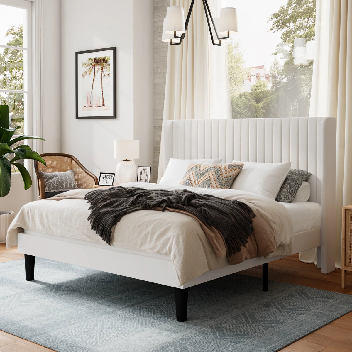 Queen Size Velvet Upholstered Platform Bed Frame P88077
