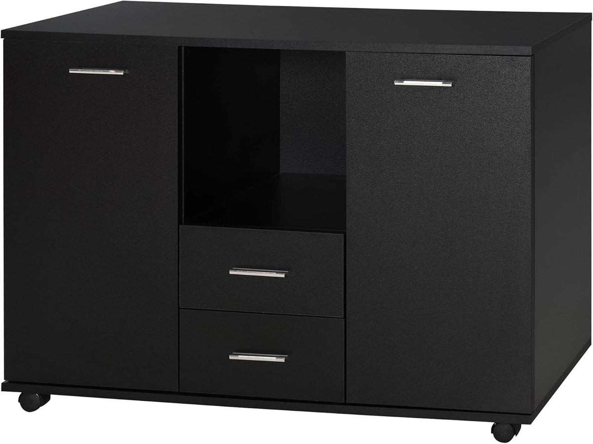 Black Office Filing Cabinet Printer Stand with 2 Drawers R9824