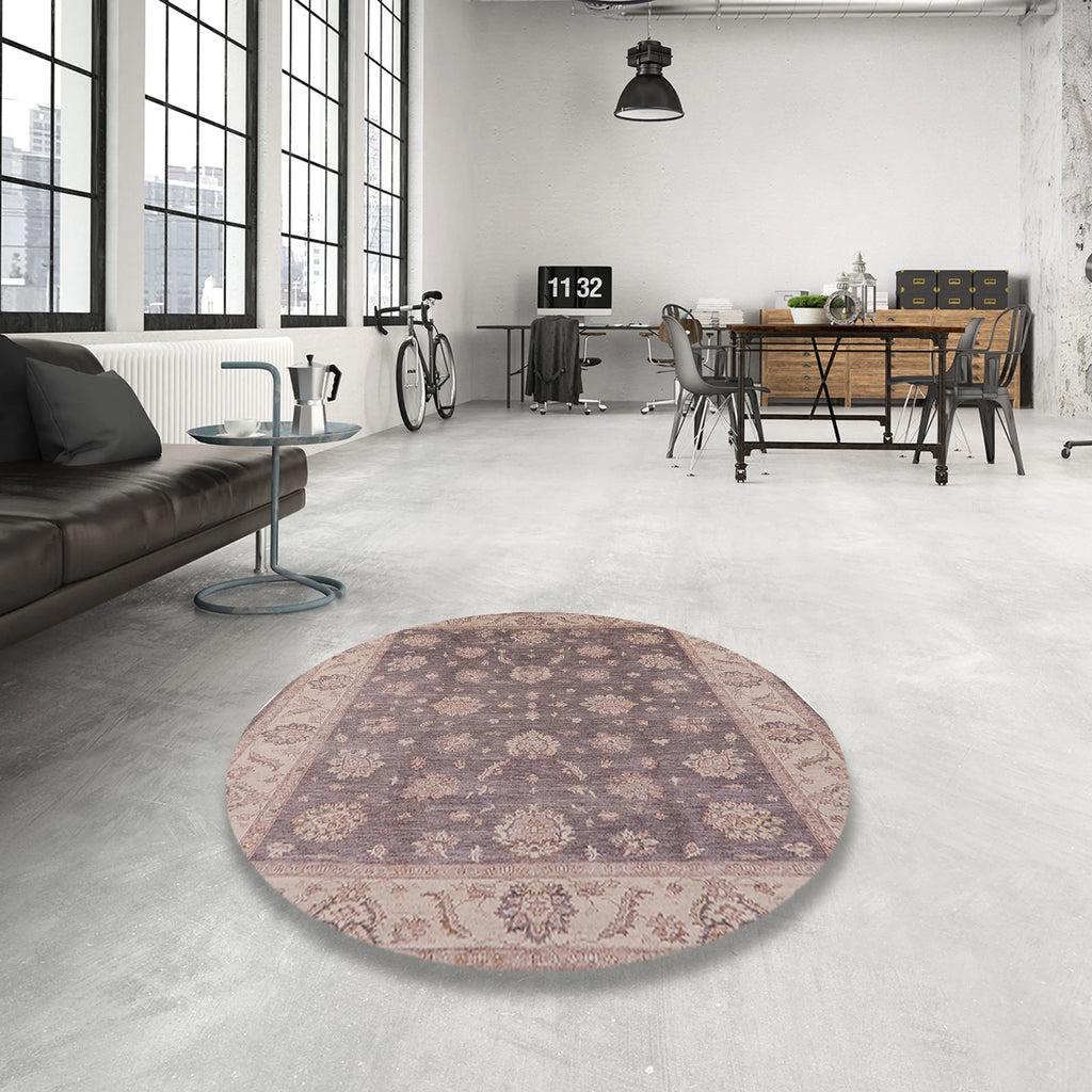 Mauve Taupe Purple Round Oriental Area Rug T24595